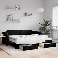 Vidaxl Sofa Rozsuwana Z Szufladami, Czarna, 100X200 Cm, Tkanina