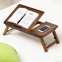 Wood Laptop Desk, Foldable Side Table, Height-Adjustable Floor Table, Reading Table with Retractable Legs, Portable Coffee Table for Bedroom