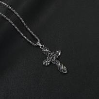 Summer Stainless Steel Cross Necklace, Men's Jewelry Pendant, Literary Accessories