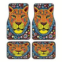 4pcs Art Tiger Head Pattern Design Car Mats Easy To Clean Washable Interior Accessories Stylish Car Interior, Holiday Gifts Univ