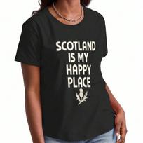 Scotland Happy Place Wounisex's Cotton T Shirt, Pure Cotton Premium Print, Durable, Casual And Fashionable. Scotland Thistle Graphic Tee, A Great Gift S