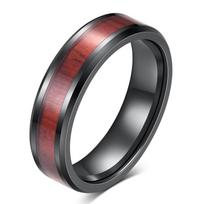 Retro 6MM Black Wood Grain Stainless Steel Ring for Men - Stylish & Versatile Size 8