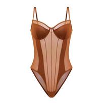 Sleeveless Camisole Jumpsuits Slim Fit Mesh Bodysuit Women Fashion Deep V Jumpsuits  Party S