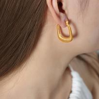 18K Gold Geometric Hoop Earrings - Hong Kong Style Titanium Steel Fashion