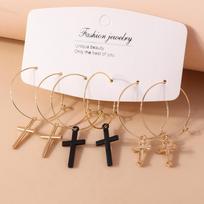 3pcs/Set Gothic Cross Earrings for Women Men Metal Punk Religious Crucifix Hoop Earrings Party Holiday Jewelry Gifts