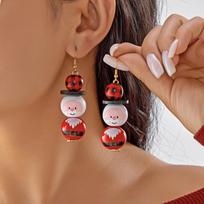 1New Cute Christmas Snowman Drop Earrings for Women Simple Retro Wooden Lightweight Dangle Earrings New Year Party Jewelry