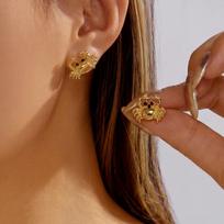 Bohemian Black Rhinestone Crab Drop Earrings For Women Exquisite Zircon Gold Color Animal Studs Beach Jewelry Gift