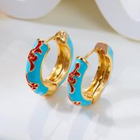 Bohemian Blue Red Floral Drop Oil Hoop Earrings for Women Chic Ear Buckles Trendy Daily Wear Stackable Fashion Jewelry Gift