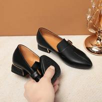 3cm Fashion Breathable Med Block Heels Shoes Women 2025 Fall Soft Leather Loafers Pointed Toe Shoes for Office Mom Work Dance 35