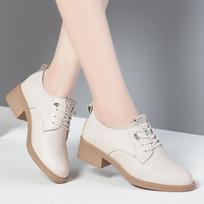 4cm Breathable Comfortable Med Square Heels Shoes Women Oxfords Fall 2025 Lace up Soft Leahter Shoes Platform for Office Mom 37