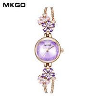 Mokaka Violet Flower Crystal Slim Women's Waterproof Luxury Bracelet Watch