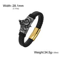 Dreamtimes Retro Stainless Steel Lion Head Steel Woven Leather Rope Bracelet for Women Men Hip-Hop Trendy Jewelry