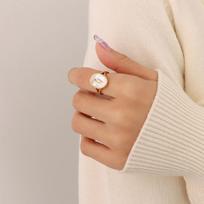 Elegant French Retro Bronze & White Mother-of-Pearl Tulip Ring - Colorfast Size 7