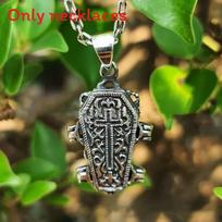 Halloween Gothic Zinc Alloy Skull Cross Coffin Necklace With Open Coffin Charm For Party Wear