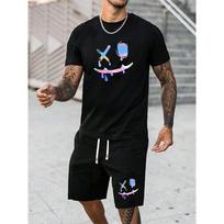 Summer Men's 3D Smiley Face Series Printed Sports Suit Fashion Trend Versatile Casual Breathable S