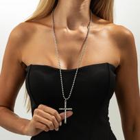 Hip-Hop Personality Liquid Metal Cross Acrylic Zircon Heart Pendant Long Necklace for Women Trendy Jewelry Two Ways To Wear It