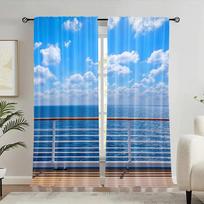 2Pcs Seaside Landscape Curtains Sea Walkway Fence Bueatiful Popular Curtain Suitable For Living Room Bedroom Bar 60×150cm(23.6×59in)