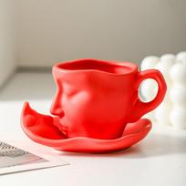 With Tray Kissing Face Cups European Style Tea Cup Creative Artistic Ceramic Mug  Valentine Present