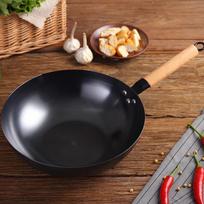 MAXCOOK Original Wood Series 34cm Non-stick Refined Iron Wok
