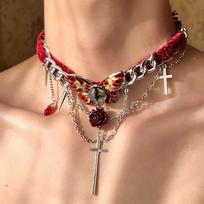 Gothic Butterfly Cross Red Velvet Necklace Wrapped Sweet Cool Hottie Choker Niche Collarbone Chain Necklace