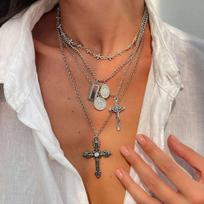 IngeSight.Z Hip Hop 4Pcs/Set Jesus Cross Pendant Necklace for Women Men Punk Vintage Long Chain Street Wear Fashion Jewelry Gift