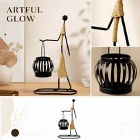 Creative Iron Art Girl Lantern Candle Holder Decorative Metal Sculpture with Rope Accents for Home Indoor Outdoor Use one size