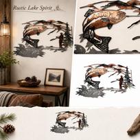 Metal Wall Art Fishing Scene Decorative Wall Hanging for Living Room Entryway Rustic Outdoor Theme Metal Craft Wall Decor one size