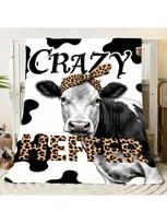 Crazy Heifer Cow-Themed T-Shirt With Leopard-Print Headband Design - Fun Black And White Cow Graphic Tee, Bold 'CRAZY' And Leopa S