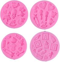 4Pcs/Set 3D Silicone Fondant Molds Baby Shower Theme Cake Decoration Baking Tools for Sugar Craft Chocolate Ice