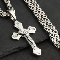 Vyriškas Bizantijos metalo raižytas Jėzaus kryžiaus pakabukas vėrinys daugiasluoksnis nerūdijančio plieno kristalų jungčių grandinėlė vėrinys colar collier 55cm 22inch