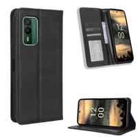 Apverčiamas dėklas Nokia XR21, Nokia XR20 Odinis dėklas [Apverčiamas vintažinės odos] Atsparus smūgiams Patvarus Retro telefono dėklas for Nokia XR21 juoda