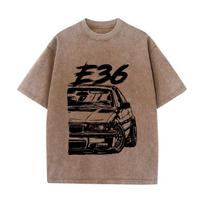 Moterų Vyrų Hip Hop Spausdinami Apvaliu Kaklu Marškinėliai Retro Skalbti Vintage Marškinėliai E36 Automobilis 100% Medvilnės Marškinėliai Vilnos Storas Šiltas S