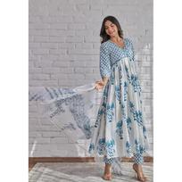 Women Cotton Rayon Kurti Pant Dupatta Set Indian Pakistani Salwar Kameez Kurta VF-20137 M-38