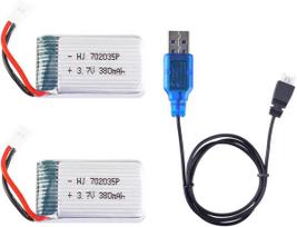 2x LiPo baterijos 3.7V 380mAh su USB kabeliu – Suderinamos su Hubsan X4 H107C H107D H107L, Syma X11 X11C, HS170 – RC kvadrokopteriams ir sraigtasparniams pilka