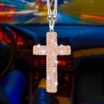 Rhinestone Cross Stainless Steel Car Pendant Ornament – High-End Interior Hanging Decoration and DIY Jewelry Bracelet