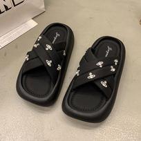Sweet and cool bread cross with thick-bottomed rhinestone cool slippers women's 2025 summer wear beach flip flops 35