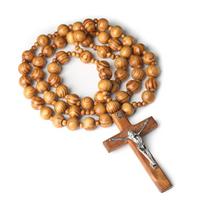 Extra Long Wooden Religious Wall Art Sacred Rosary Display with Thick Beads and Crosses for Church Meditations Space