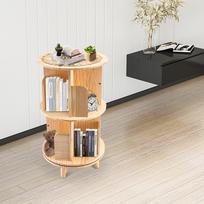 2 Tiers 360° Rotatable Wood Bookshelf Storage Cylindrical Display Shelf Freestanding Bookcases & Shelving Living Room Furniture