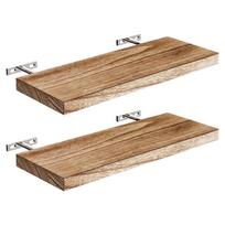 Pack of 2 Natural Paulownia Floating Shelves 40cm Easy Install Wall Storage Light Brown Wooden Organizers for Home Decors 1