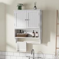Armoire de toilette - MUVOE - Blanche - 2 étagères réglables - Porte-serviettes mural - MDF durable balta