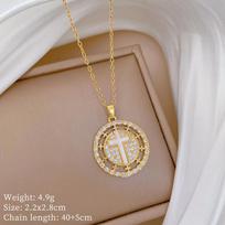 Round Cross Light Luxury Temperament Gorgeous Full Diamond Necklace Women'S Versatile Collarbone Chain Titanium Steel Chain
