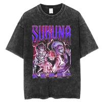 Vintage Washed Men's T-shirt Anime Jujutsu kaisen Short Sleeved Oversized Harajuku Men Clothes Tee Hip Hop Unisex Cotton High Quality Short Sleeves L