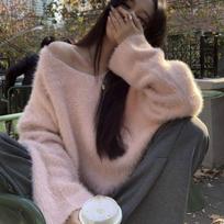 Pullover V-neck Sweater for Women Autumn and Winter 2026 Gentle and Loose Wear Soft Waxy Knitting Sweater Female Top One Size
