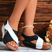 Size 11 Sandals Women X Wide Width Ladies Summer Retro Solid Colour Leather Slope Heel Thick Sandalias De Mujer Verano 2026 37
