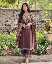 Women Designer Embroidered Kurta Pant Dupatta Set Indian Bollywood Party Wear Ethnic Salwar Suit M