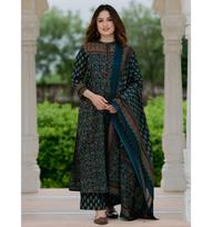 Women Designer Heavy Cotton Kurta Pant Dupatta Set Indian Bollywood Party Wear Kurti M