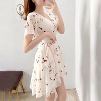 2026 Summer Floral Chiffon Fairy Dress - Women's Petite Waist-Cinched French Style S
