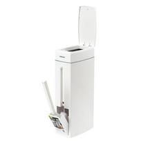Ultra thin trash can suitable for narrow spaces, equipped with cleaning supplies, lid, and toilet brush - perfect for bathrooms