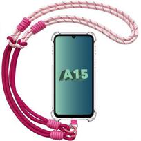 Case for Samsung Galaxy A15 4G/5G, Shockproof Scratch-Resistant Transparent with Fuchsia Cord