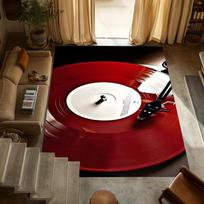 Retro Red Vinyl Record Player Area Rug Music Turntable Print Washable Non-Slip Carpet Doormat for Living Room Bedroom Studio 40x60cm